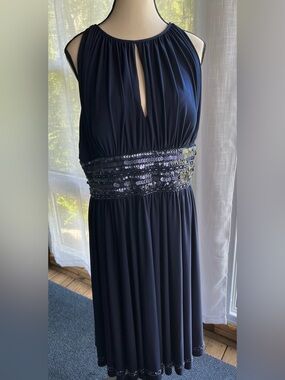 JS Boutique Navy Sleeveless Maxi Dress with Sequin Waist